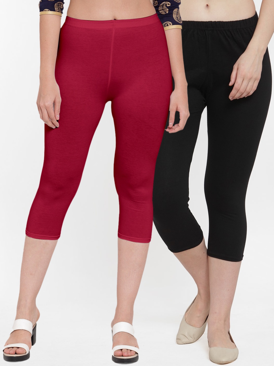 

GRACIT Women Pack Of 2 Black & Maroon Capris