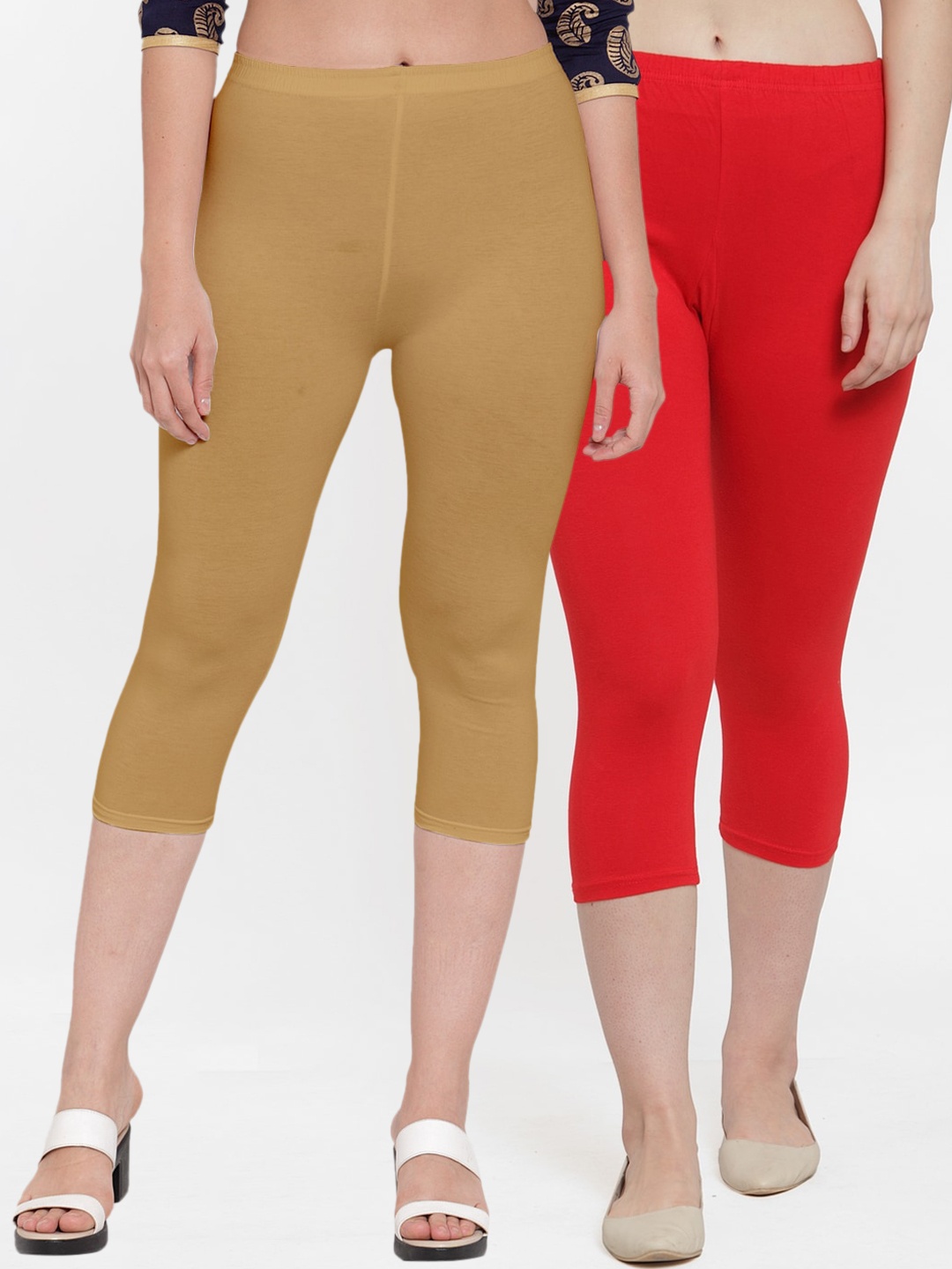 

GRACIT Women Pack Of 2 Red & Beige Capris