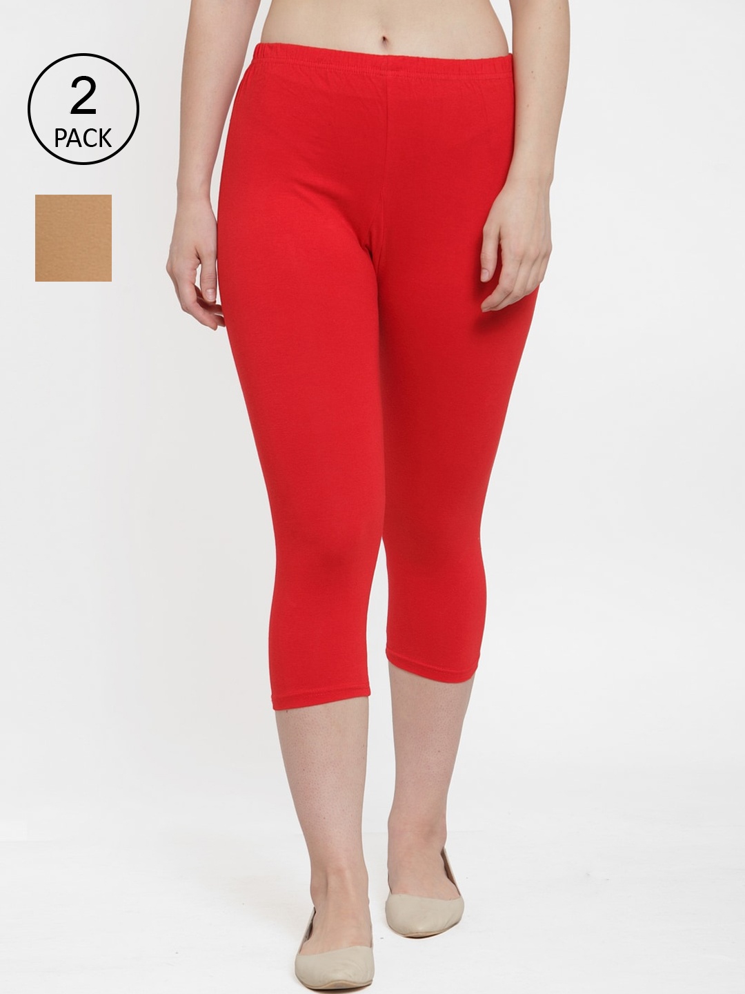 

GRACIT Women Red & Beige Cotton Slim Fit Capris