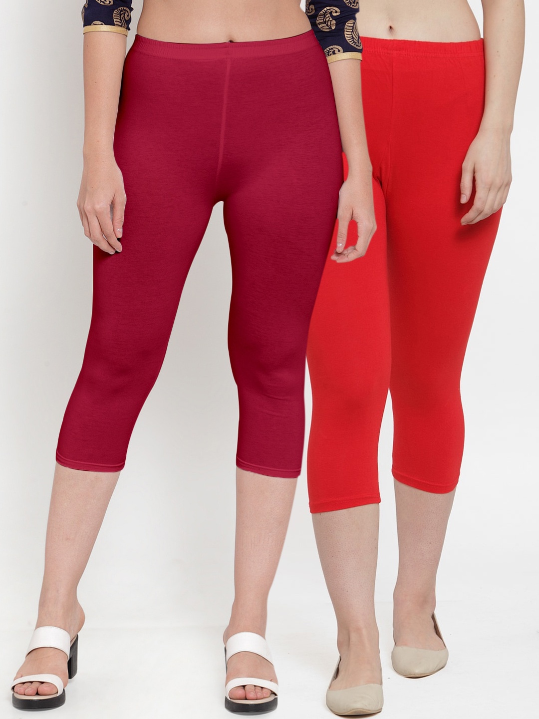 

GRACIT Women Red & Maroon Pack Of 2 Capris
