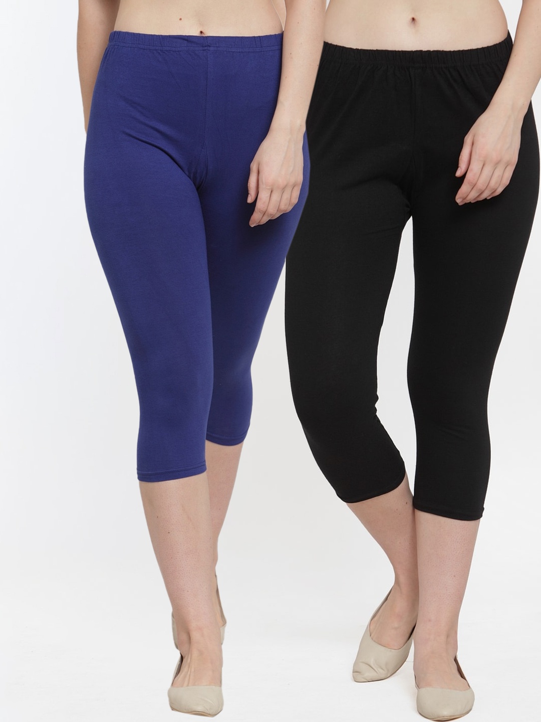 

GRACIT Women Black & Blue Pack Of 2 Cotton Capris