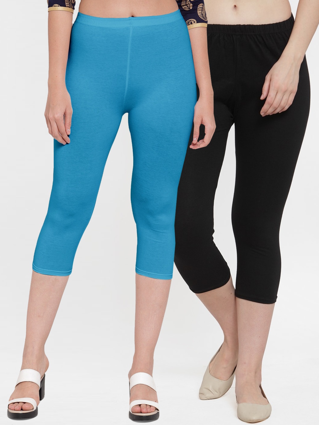 

GRACIT Women Pack of 2 Black & Blue Solid Capris