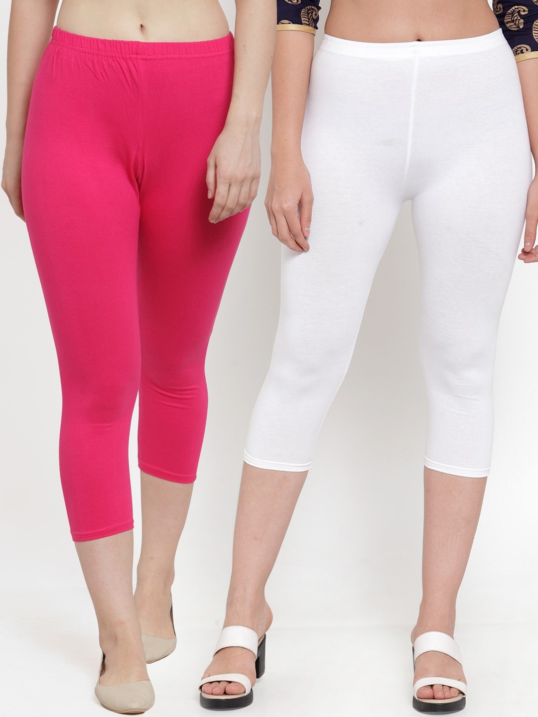 

GRACIT Women Pack Of 2 White & Pink Capris