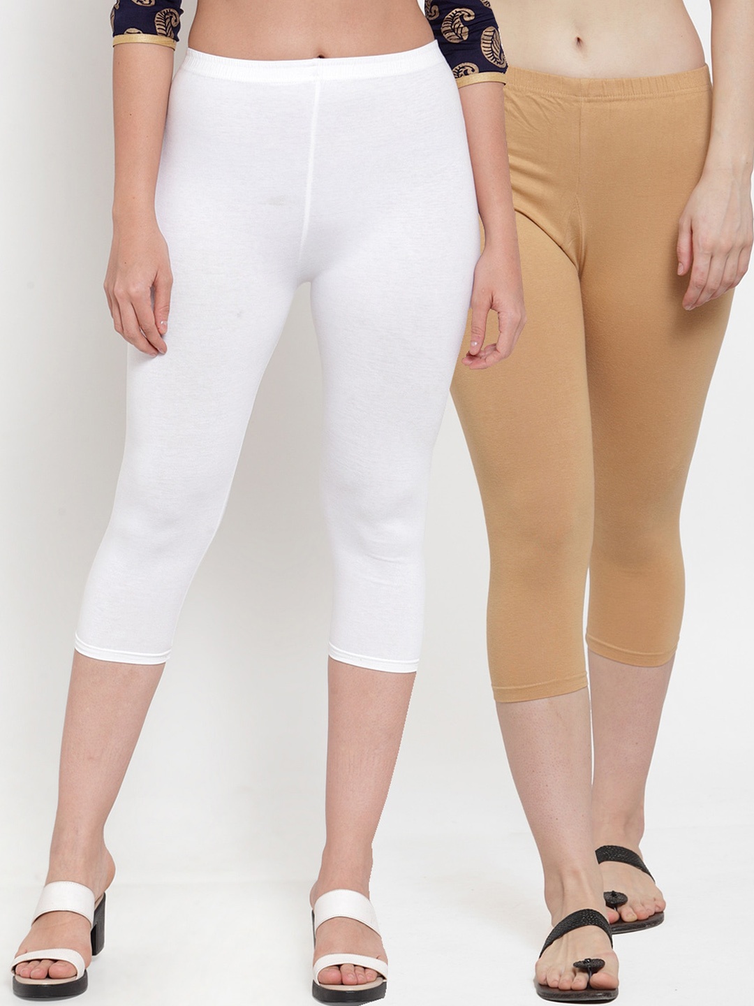 

GRACIT Women White & Beige Cotton Capris