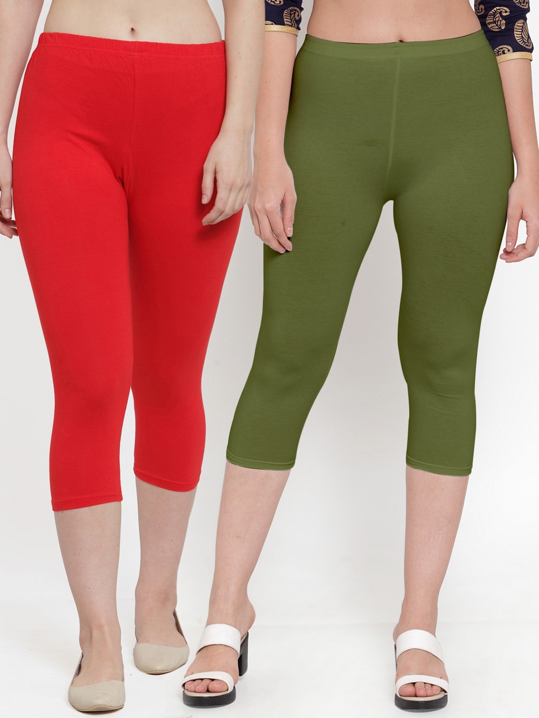 

GRACIT Women Red & Green Pack Of 2 Capris