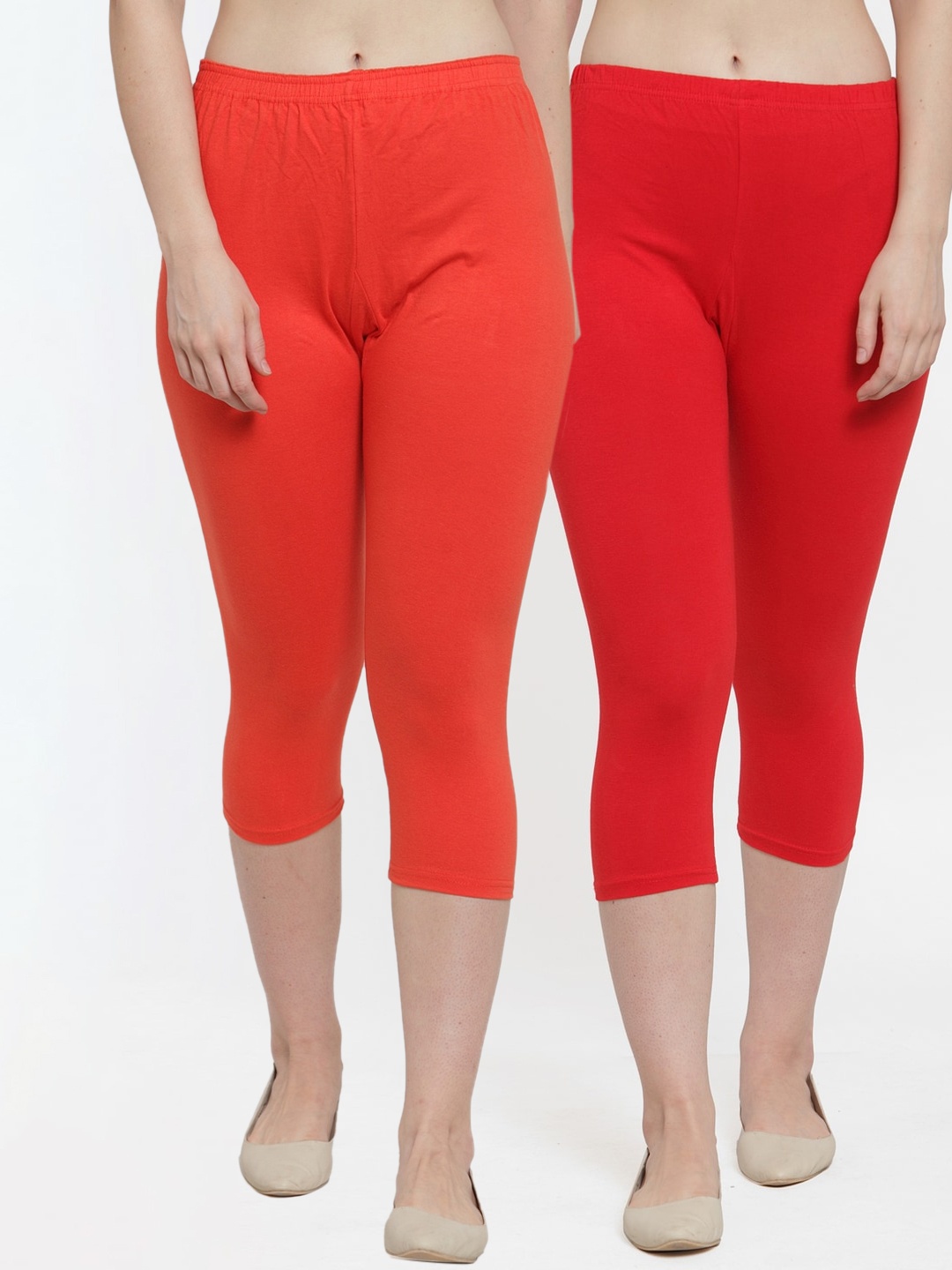 

GRACIT Women Pack of 2 Red & Orange Capris