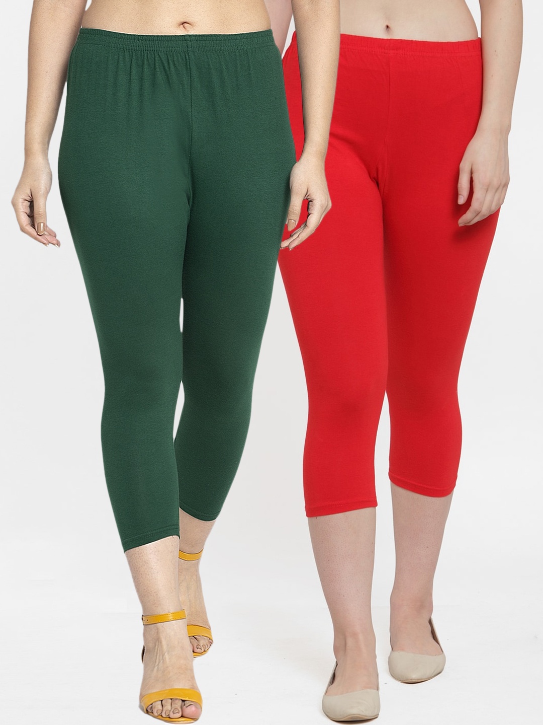 

GRACIT Women Pack Of 2 Red & Green Capris