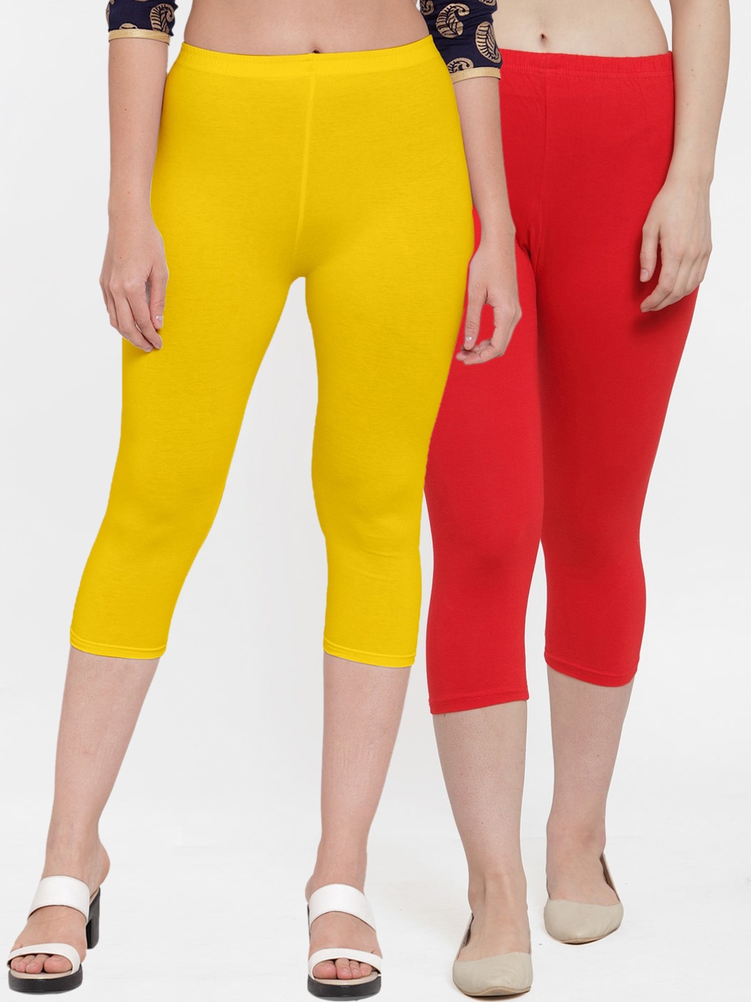 

GRACIT Women Red & Yellow Pack Of 2 Capris