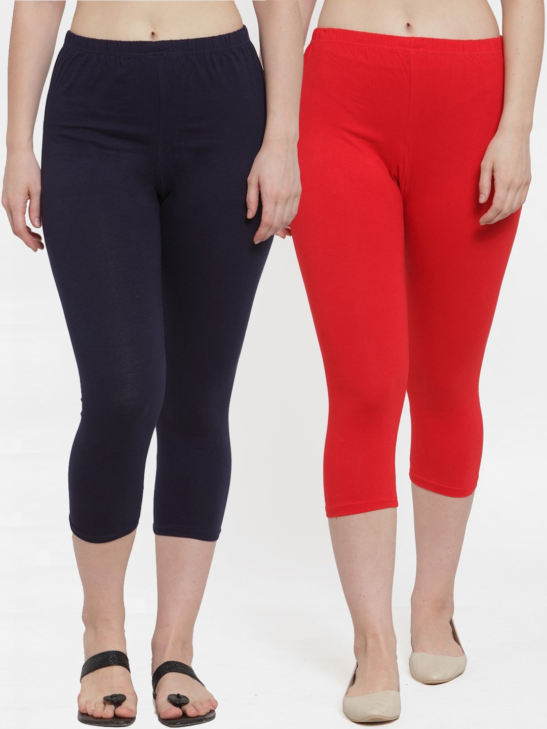 

GRACIT Women Red and Navy Blue Capris Pack of 2