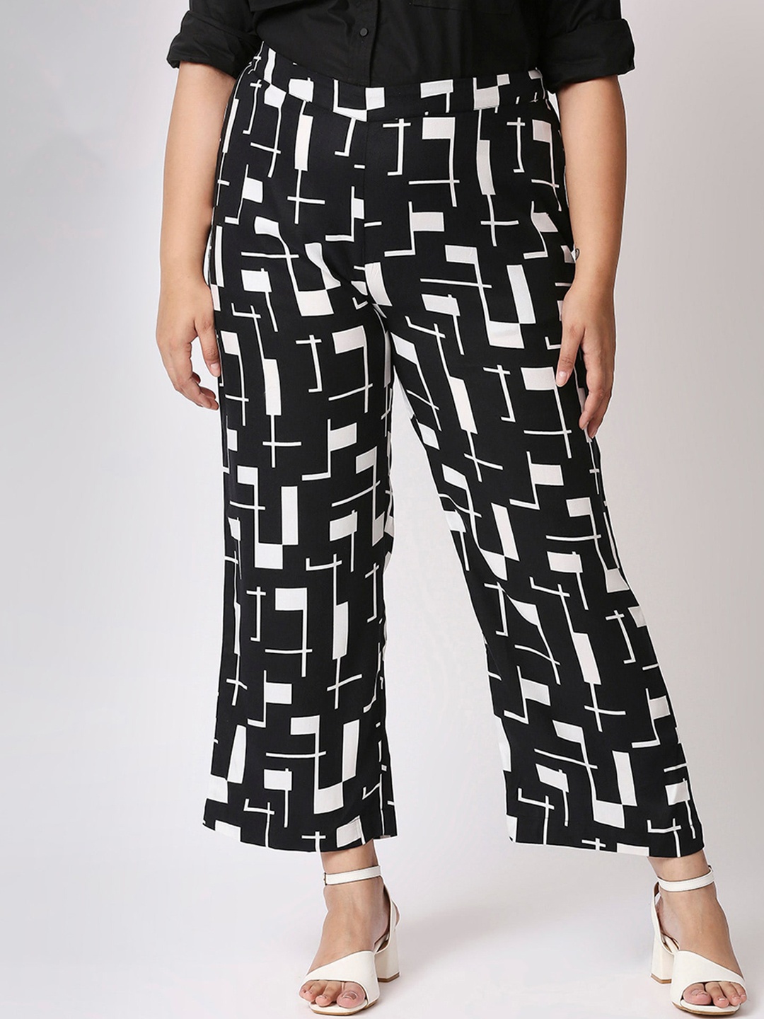 

20Dresses Women Black Geometric Printed High-Rise Trouser