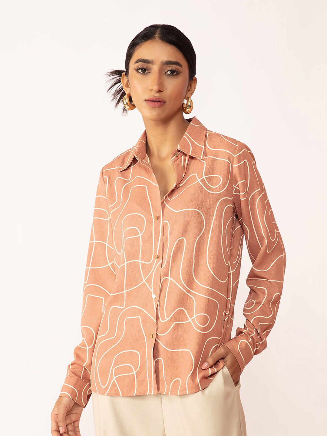 

20Dresses Women Brown Printed Casual Shirt