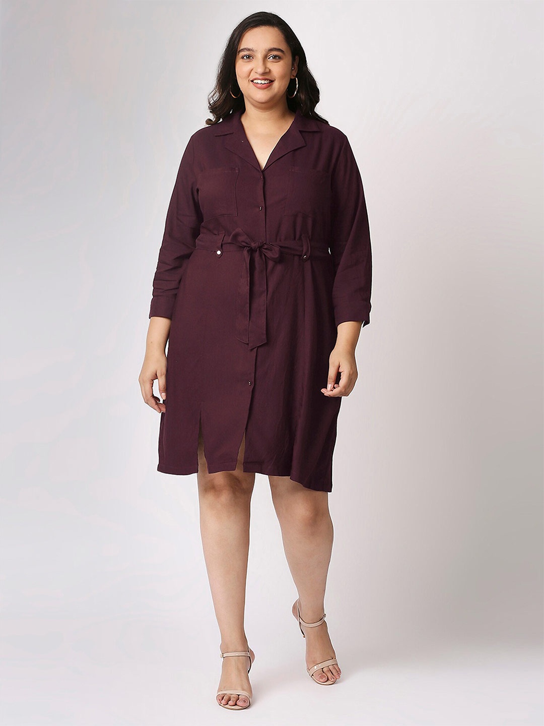 20Dresses Plus Size Women Maroon Solid Shirt Dress