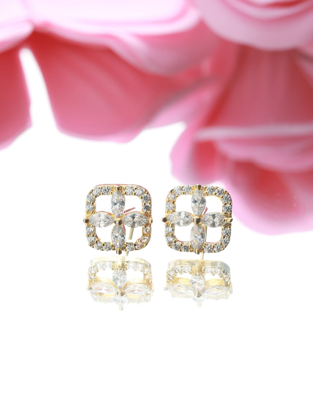 

Jazz and Sizzle 925 Sterling Silver Gold-Plated AD Studded Square Floral Stud