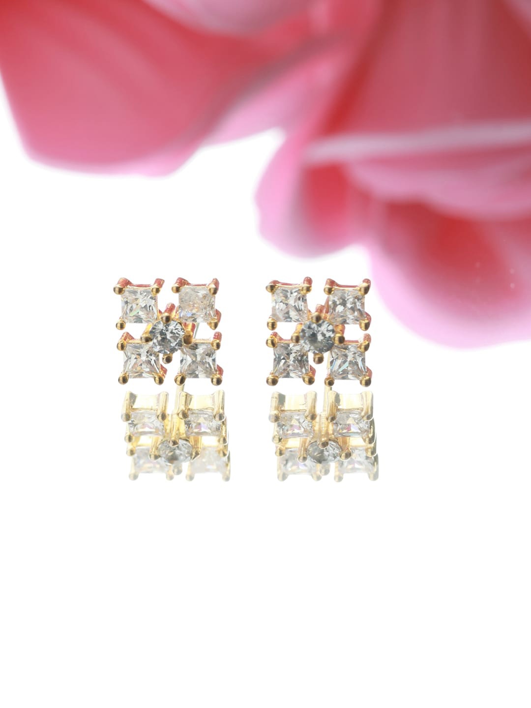 

Jazz and Sizzle 925 Sterling Silver Gold-Plated AD Studded Square Stud
