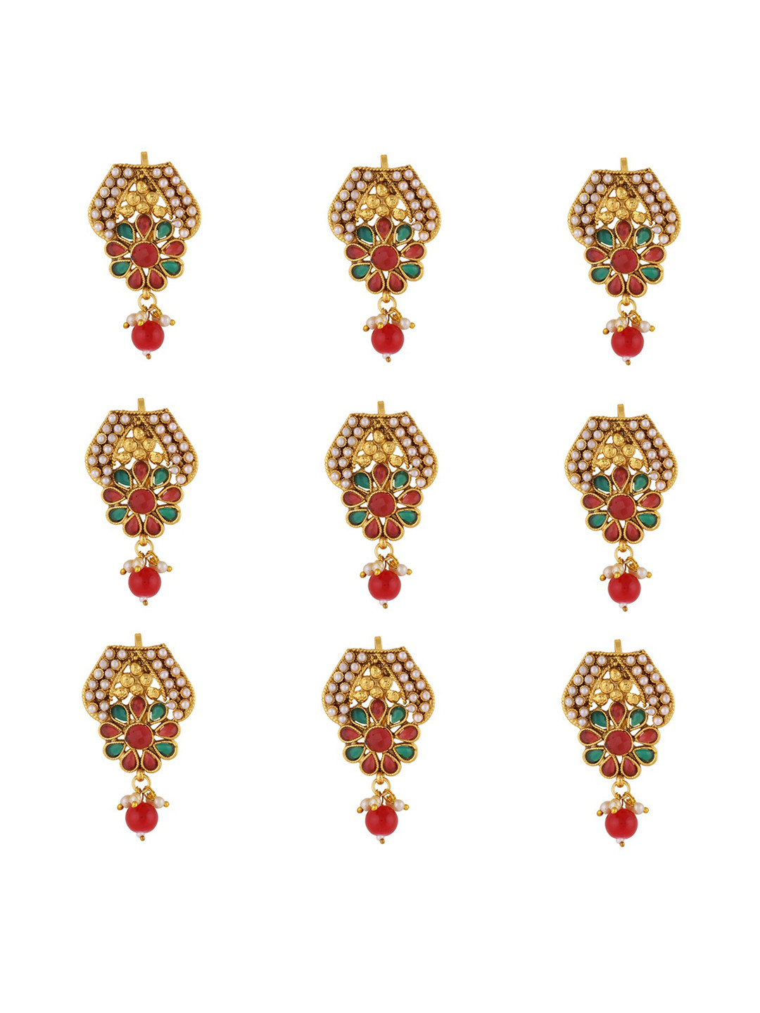 

Sanjog 9 Pcs Gold-Plated Crystal Studded Choti Jadai Billai Bridal Hair Brooch