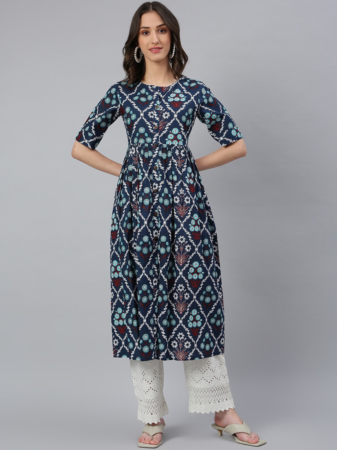 

Idalia Women Blue Geometric Dyed Anarkali Kurta