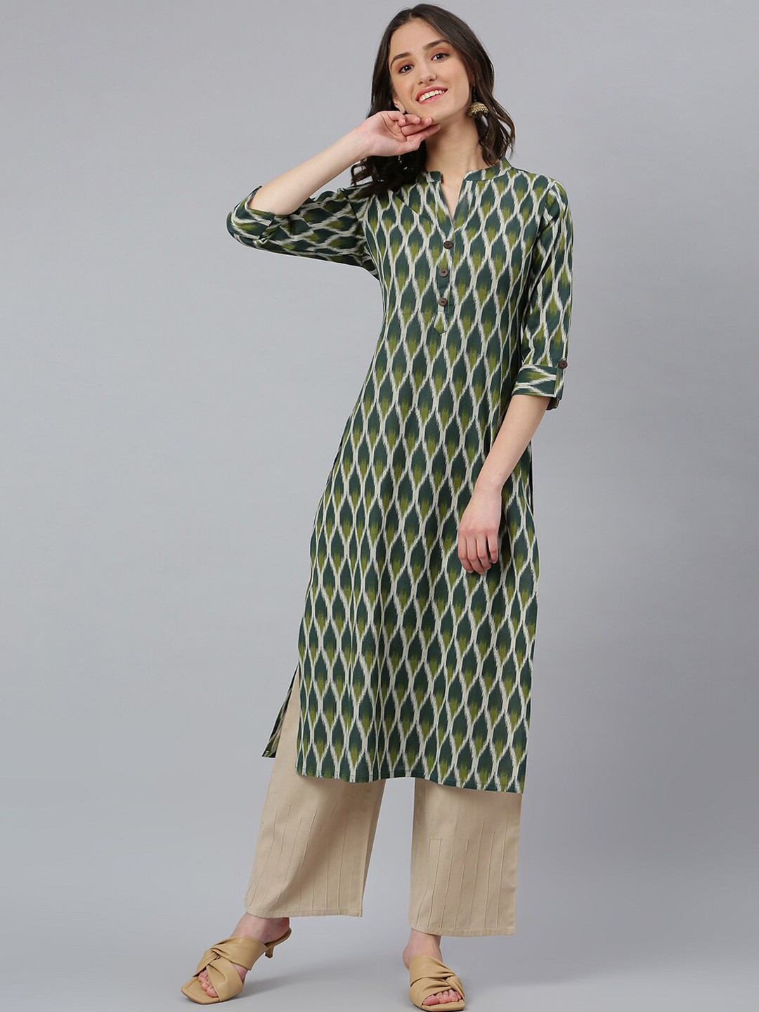 

Idalia Women Green Chevron Kurta
