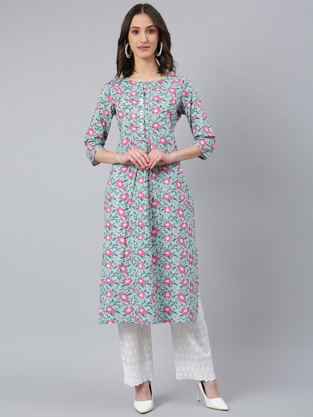 

Idalia Women Blue Floral Printed Kurta