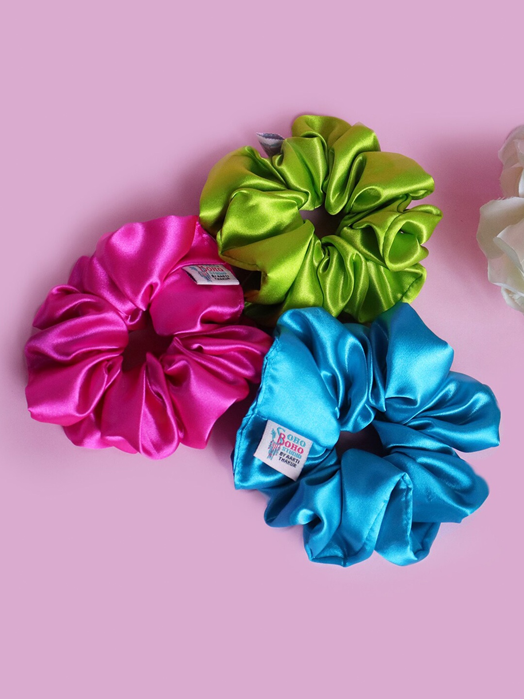 

Soho Boho Studio Women Set of 3 Ponytail Holders, Pink