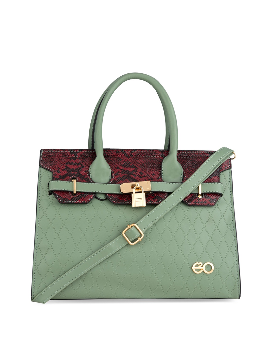 

E2O Green Colourblocked PU Swagger Handheld Bag with Bow Detail