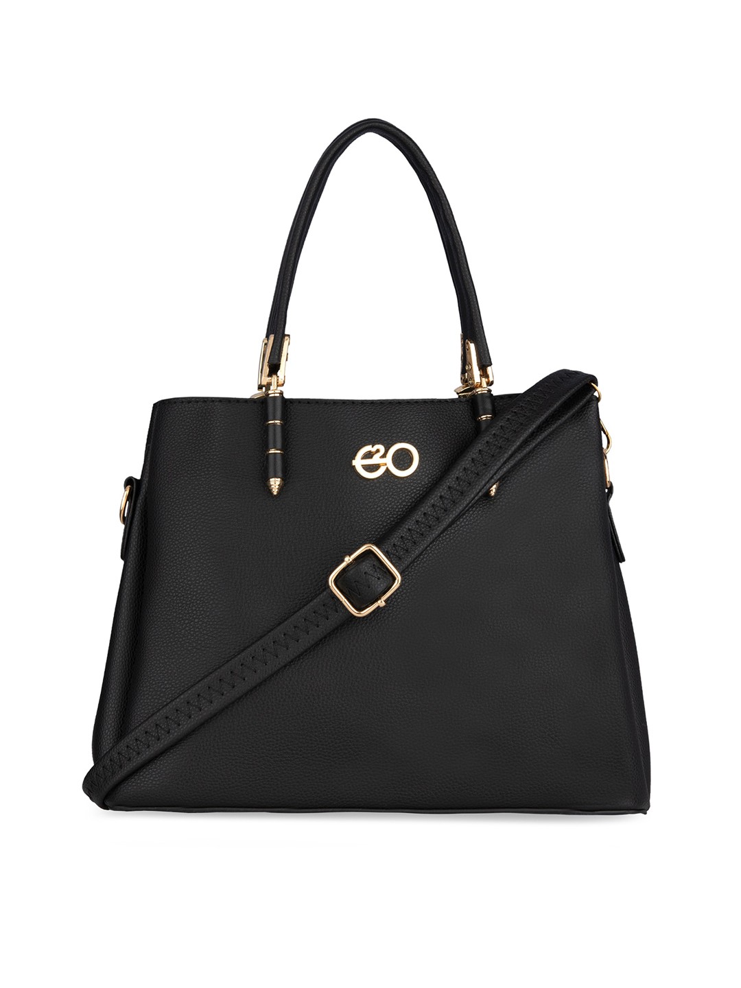 

E2O Women Black Textured Structured Handheld Handbag