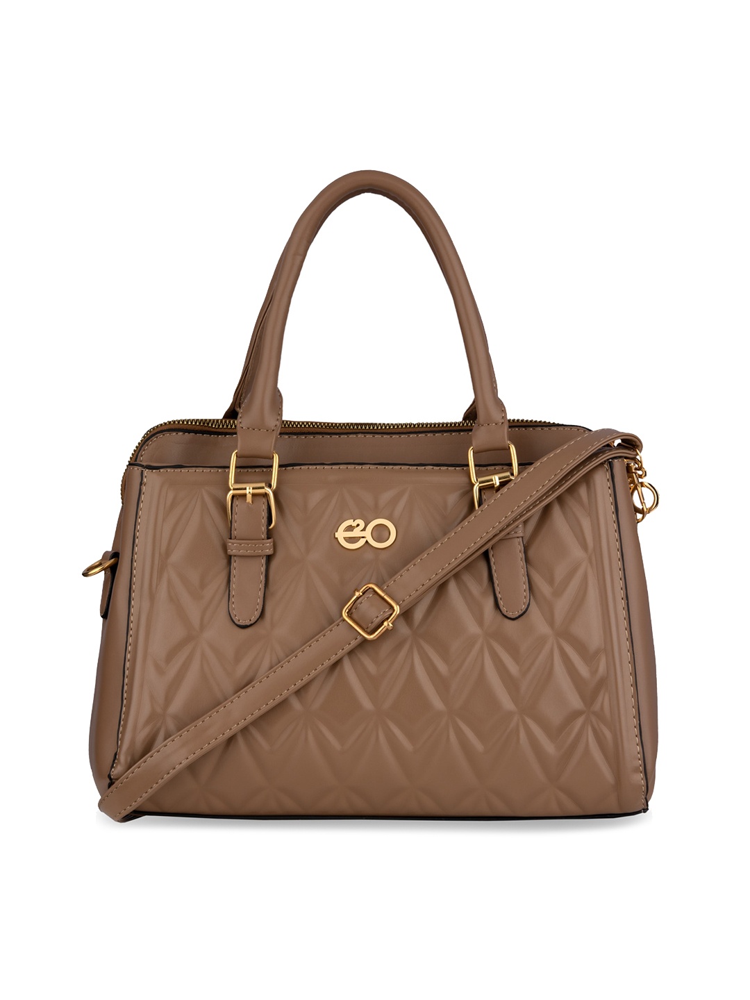 

E2O Women Brown Textured PU Structured Handheld Bag with Quilted