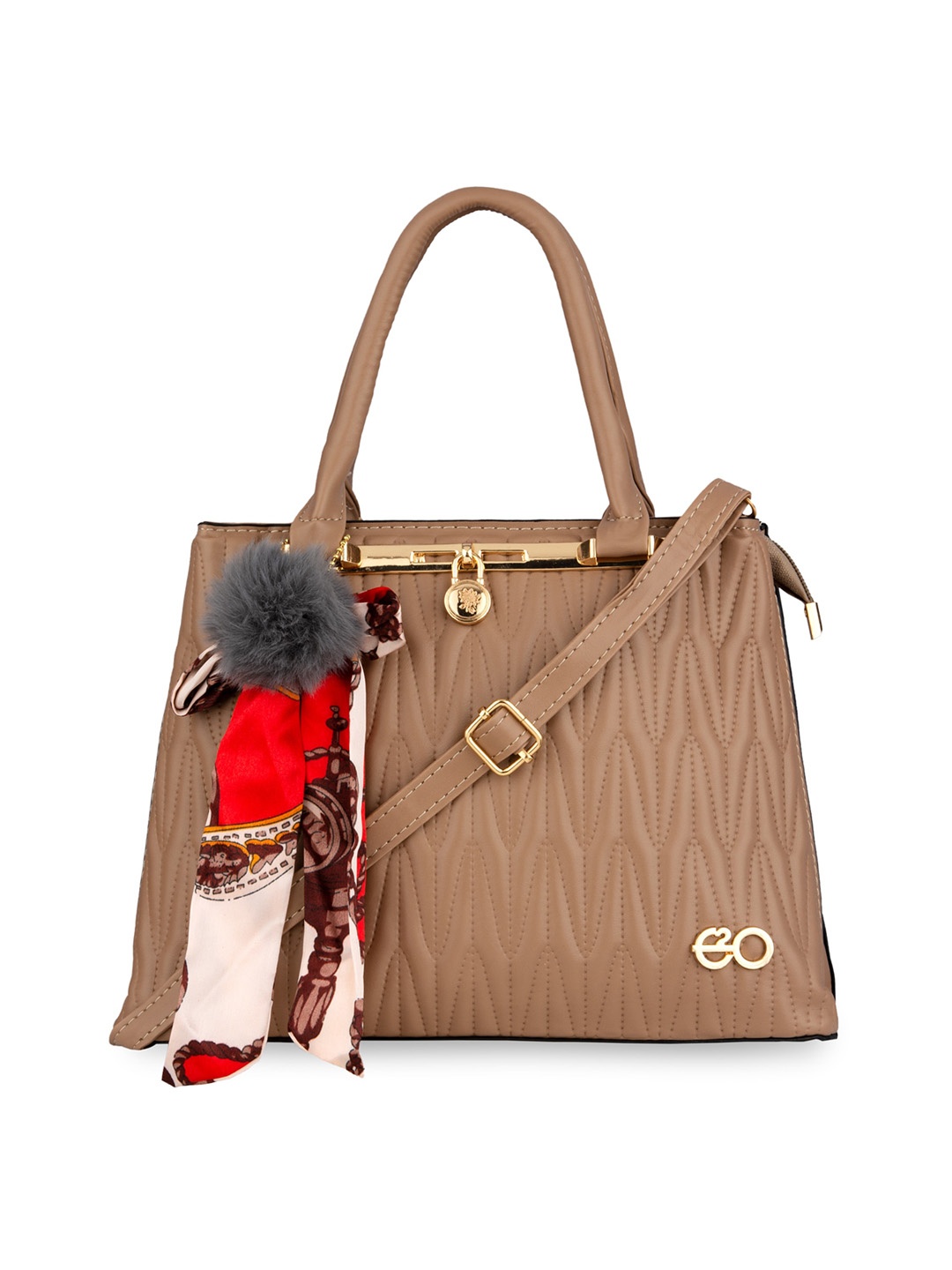 

E2O Beige Textured PU Structured Handheld Bag with Tasselled Detail