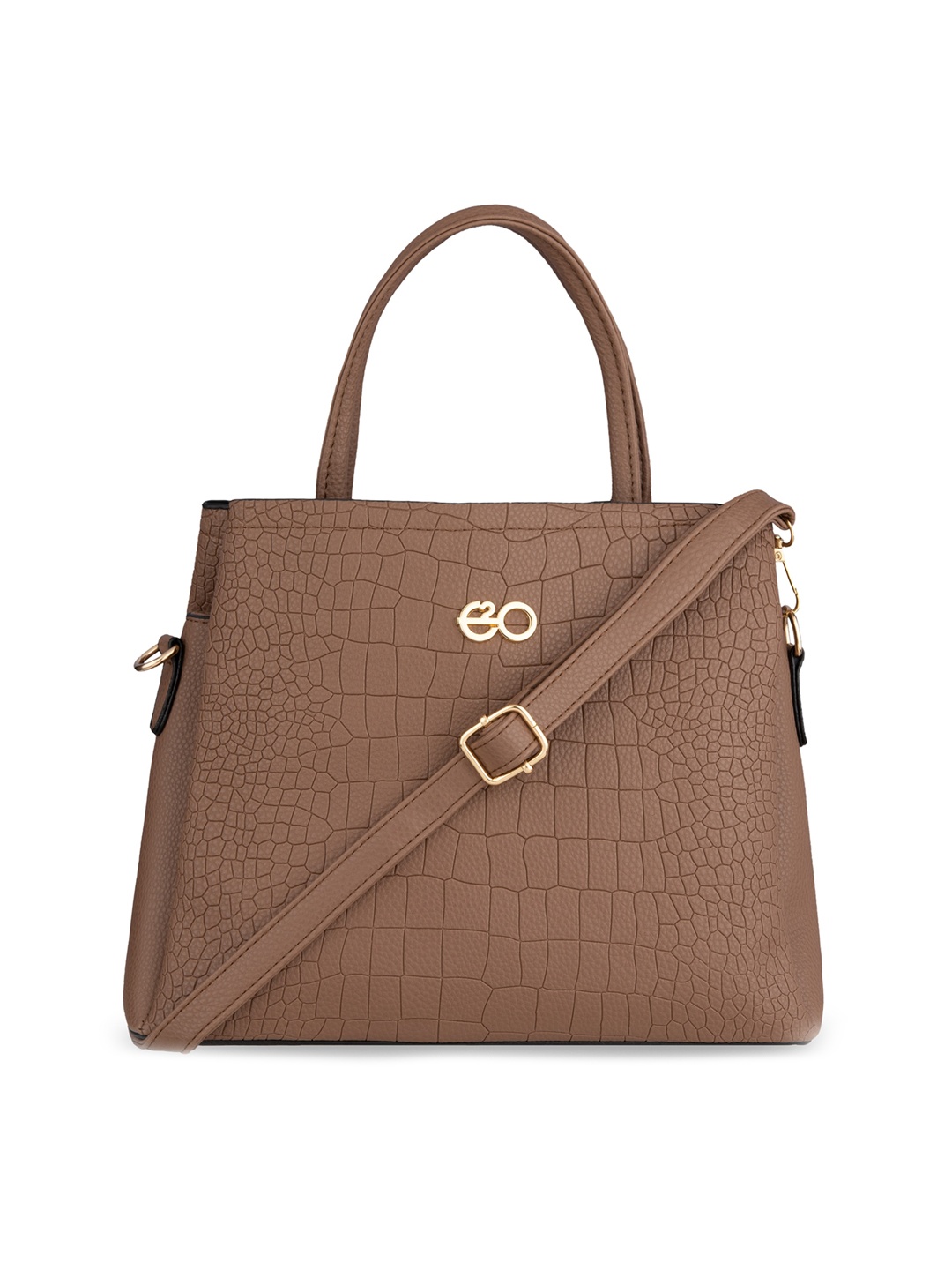 

E2O Women Brown Textured Structured Handheld Bag with Cut Work Handbag