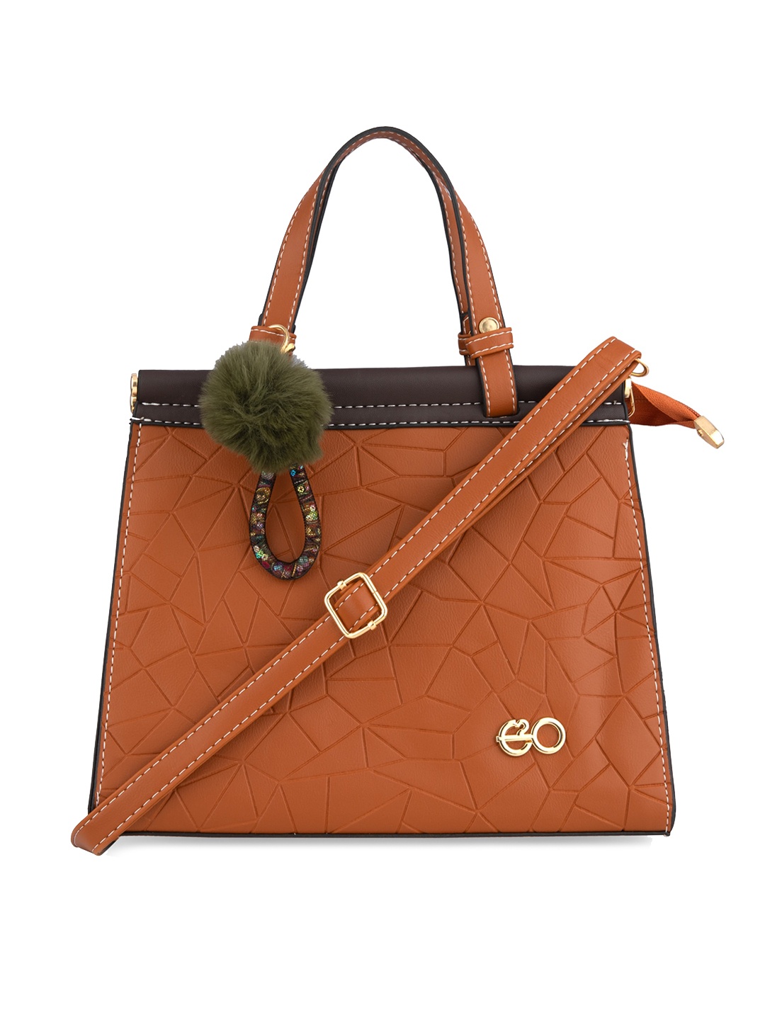 

E2O Women Orange Textured PU Oversized Structured Handheld Bag