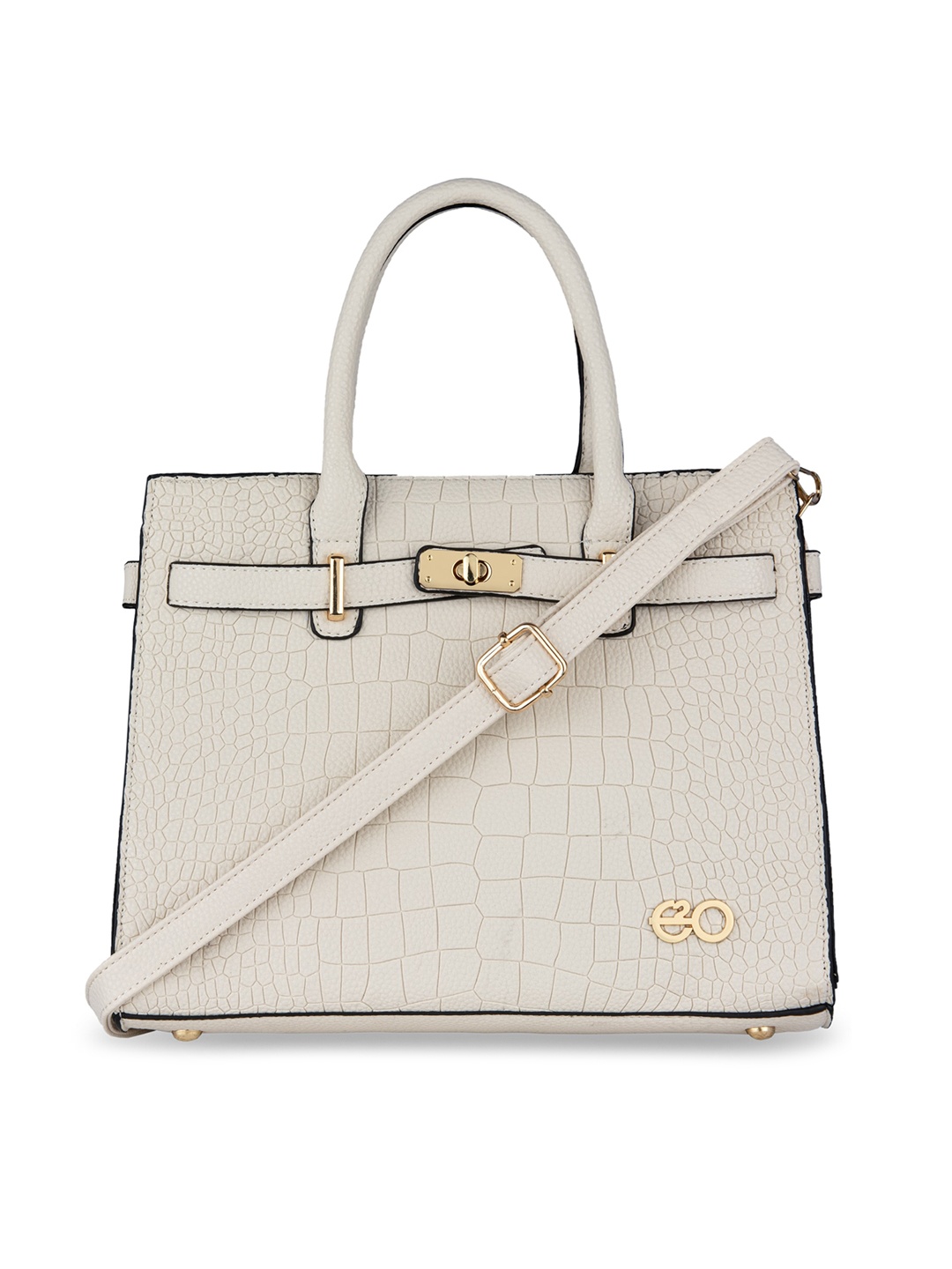 

E2O Off White Textured PU Structured Handheld Bag