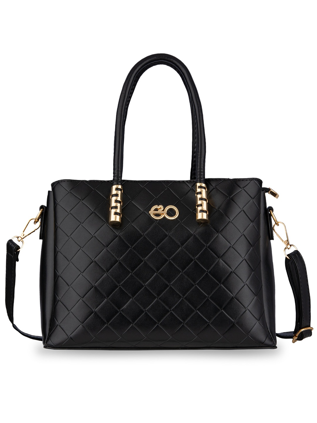 

E2O Black Textured PU Structured Handheld Bag with Quilted