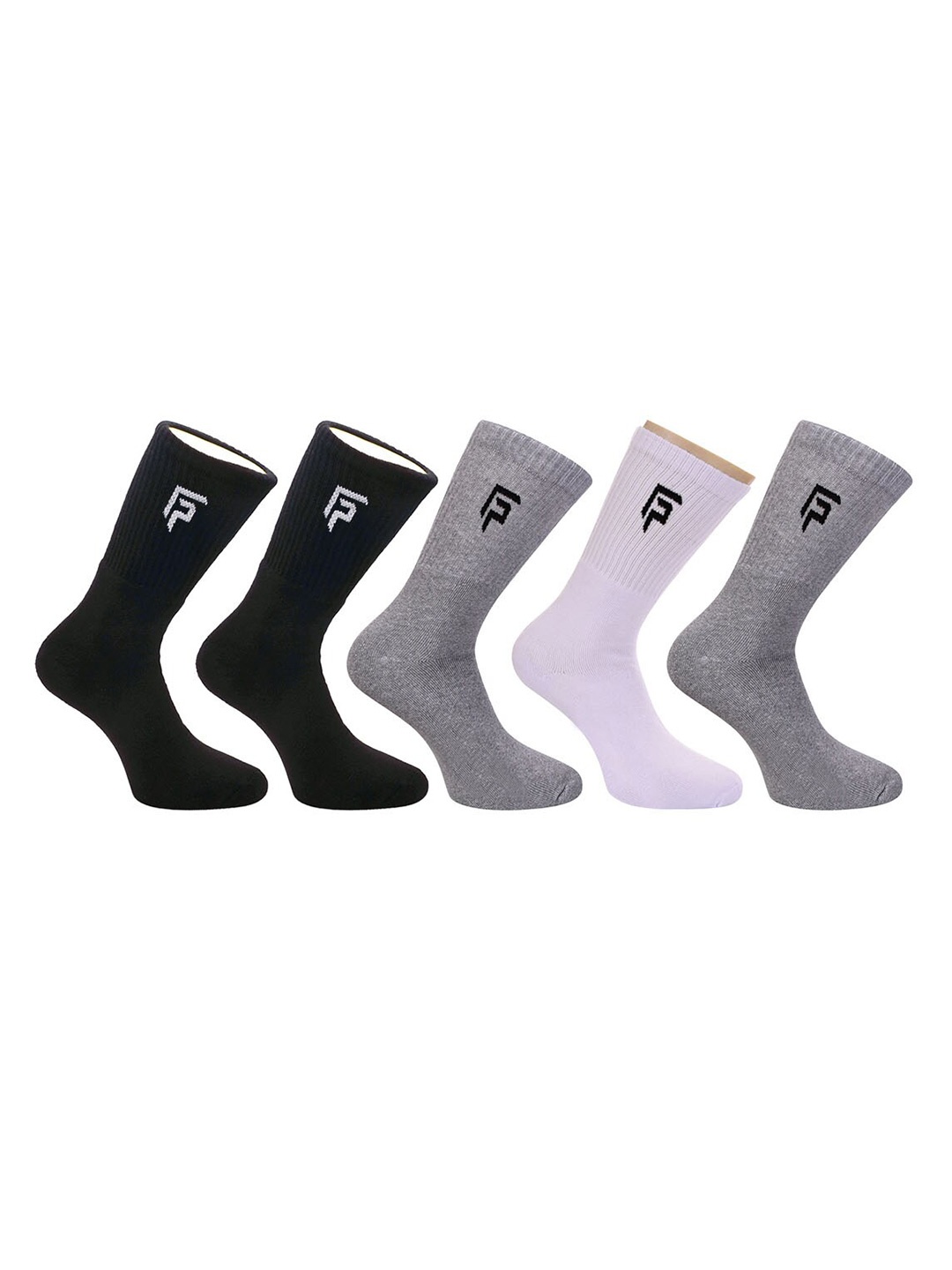 

FOOTPRINT Men 5 Pairs Anti Odour Organic Cotton Calf-Length Solid Bamboo Sports Terry Socks, Grey