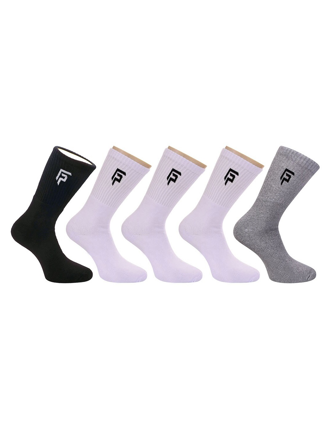 

FOOTPRINT Men 5 Pairs Anti Odour Organic Cotton Calf-Length Solid Bamboo Sports Terry Socks, Multi