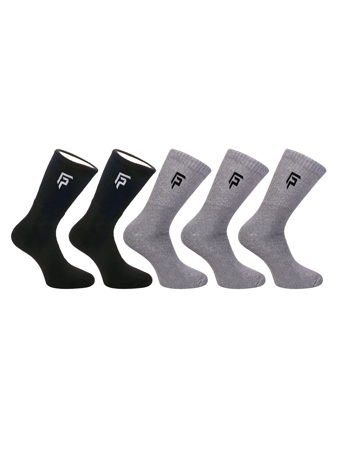 

FOOTPRINT Men 5 Pairs Anti Odour Organic Cotton Calf-Length Solid Bamboo Sports Terry Socks, Black