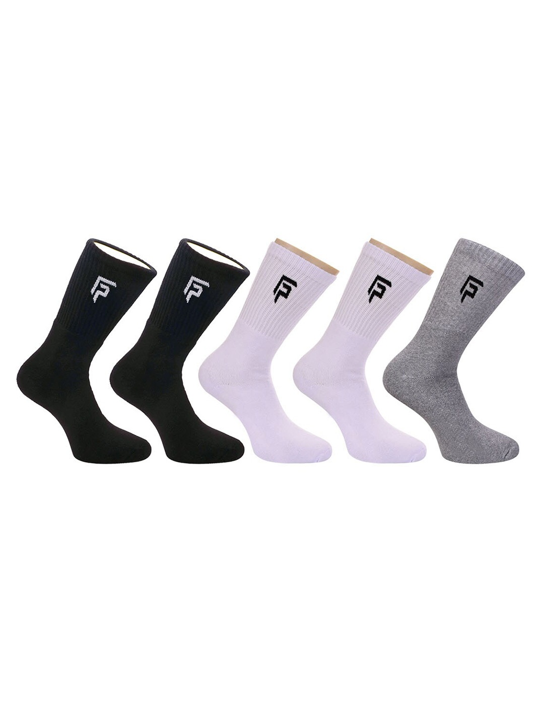 

FOOTPRINT Men 5 Pairs Anti Odour Organic Cotton Calf-Length Solid Bamboo Sports Terry Socks, Black