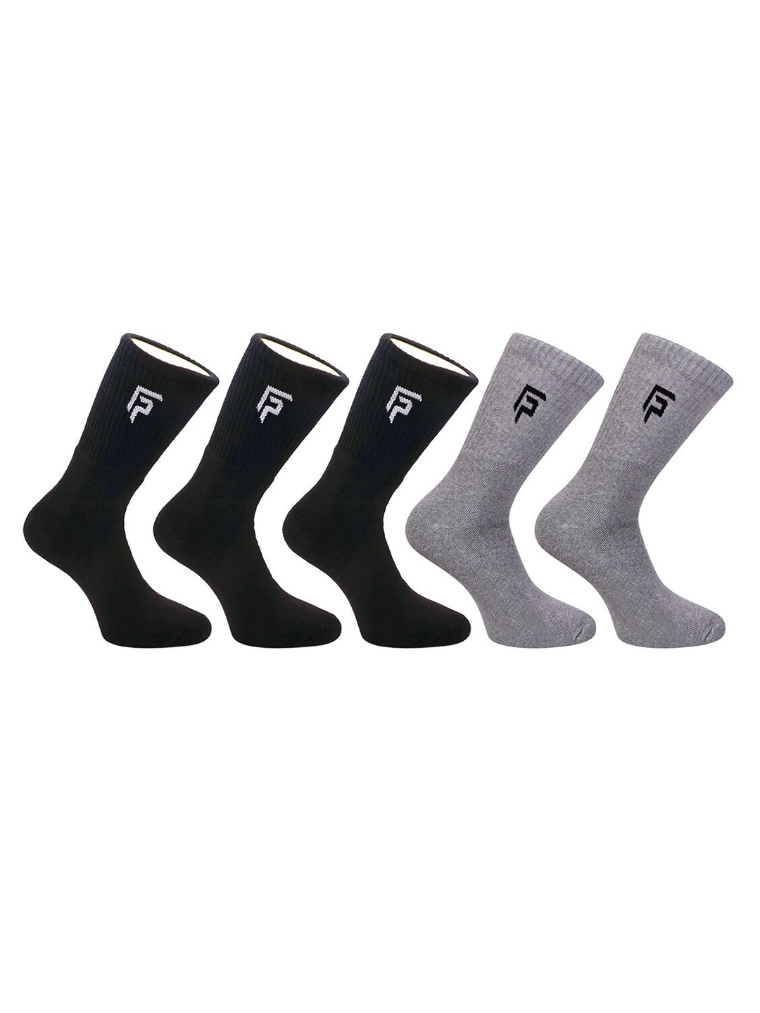 

FOOTPRINT Men 5 Pairs Anti Odour Organic Cotton Calf-Length Solid Bamboo Sports Terry Socks, Black