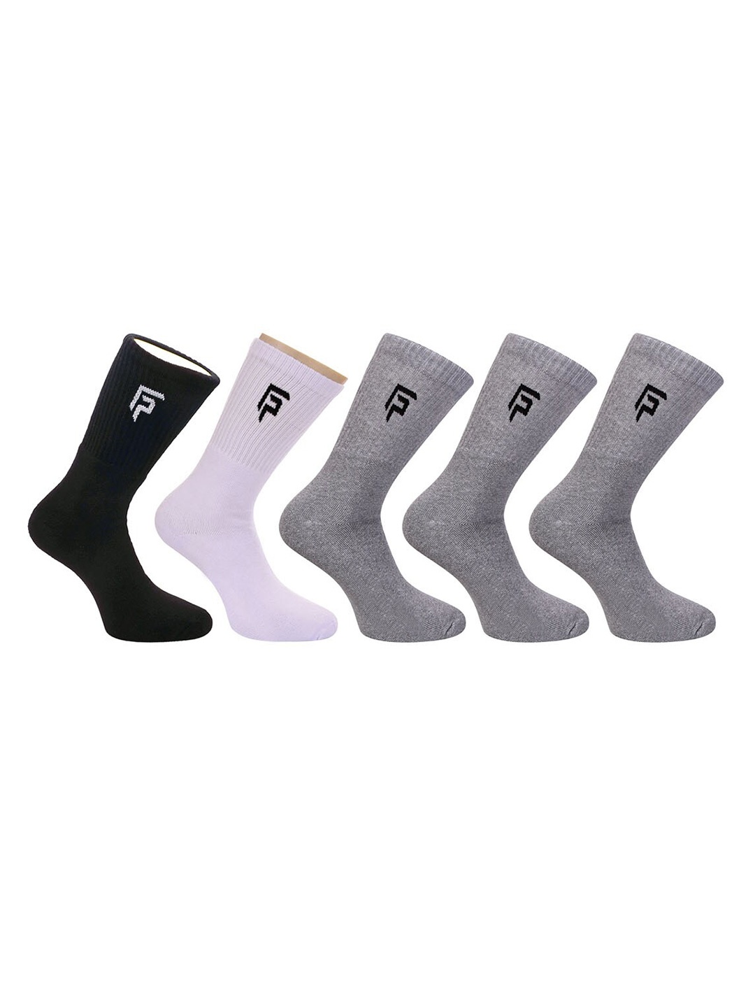 

FOOTPRINT Men 5 Pairs Anti Odour Organic Cotton Calf-Length Solid Bamboo Sports Terry Socks, White