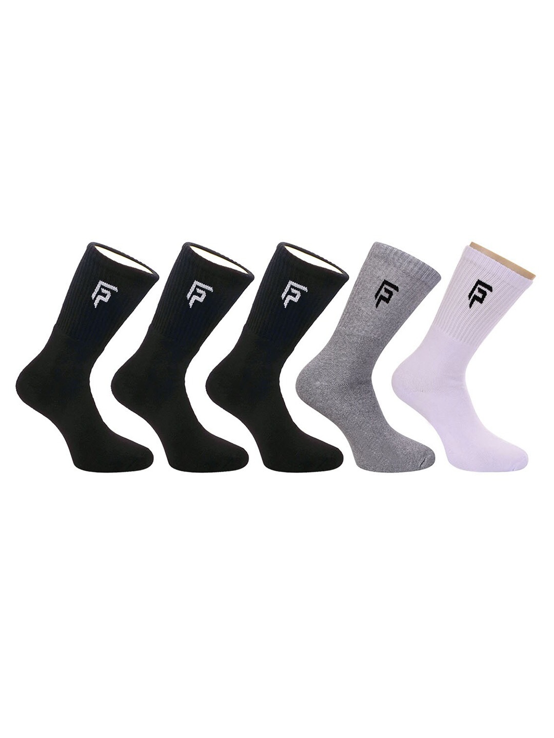 

FOOTPRINT Men 5 Pairs Anti Odour Organic Cotton Calf-Length Solid Bamboo Sports Terry Socks, Black