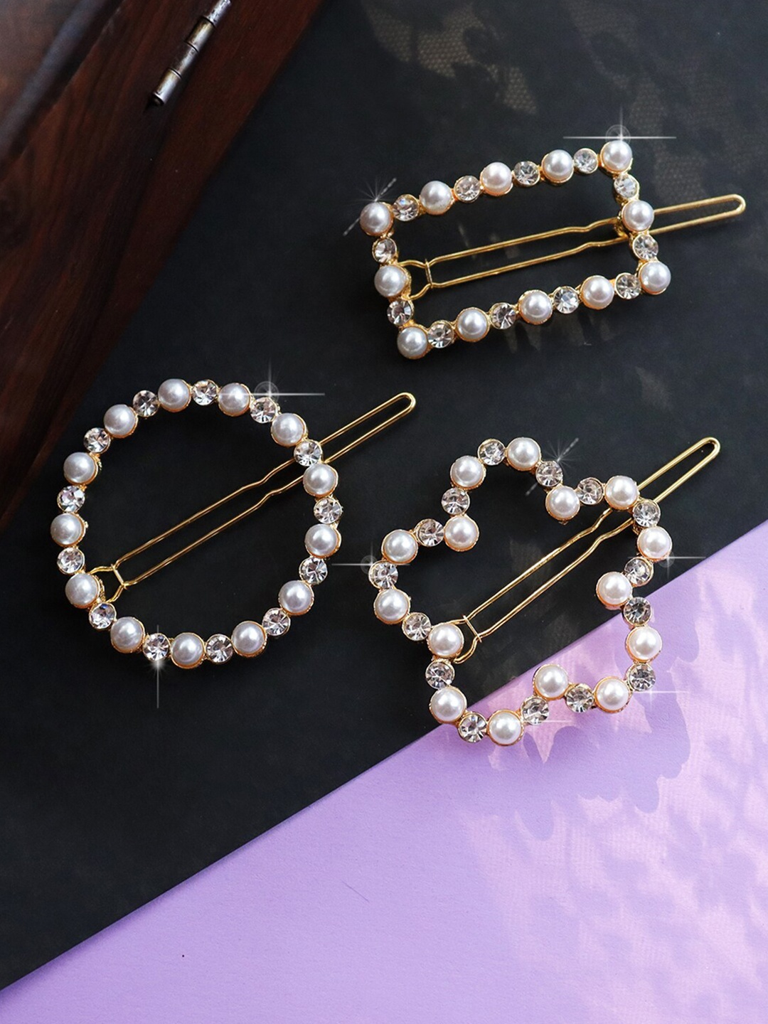

Soho Boho Studio Women Gold-Toned & White Set of 3 Alligator Hair Clip