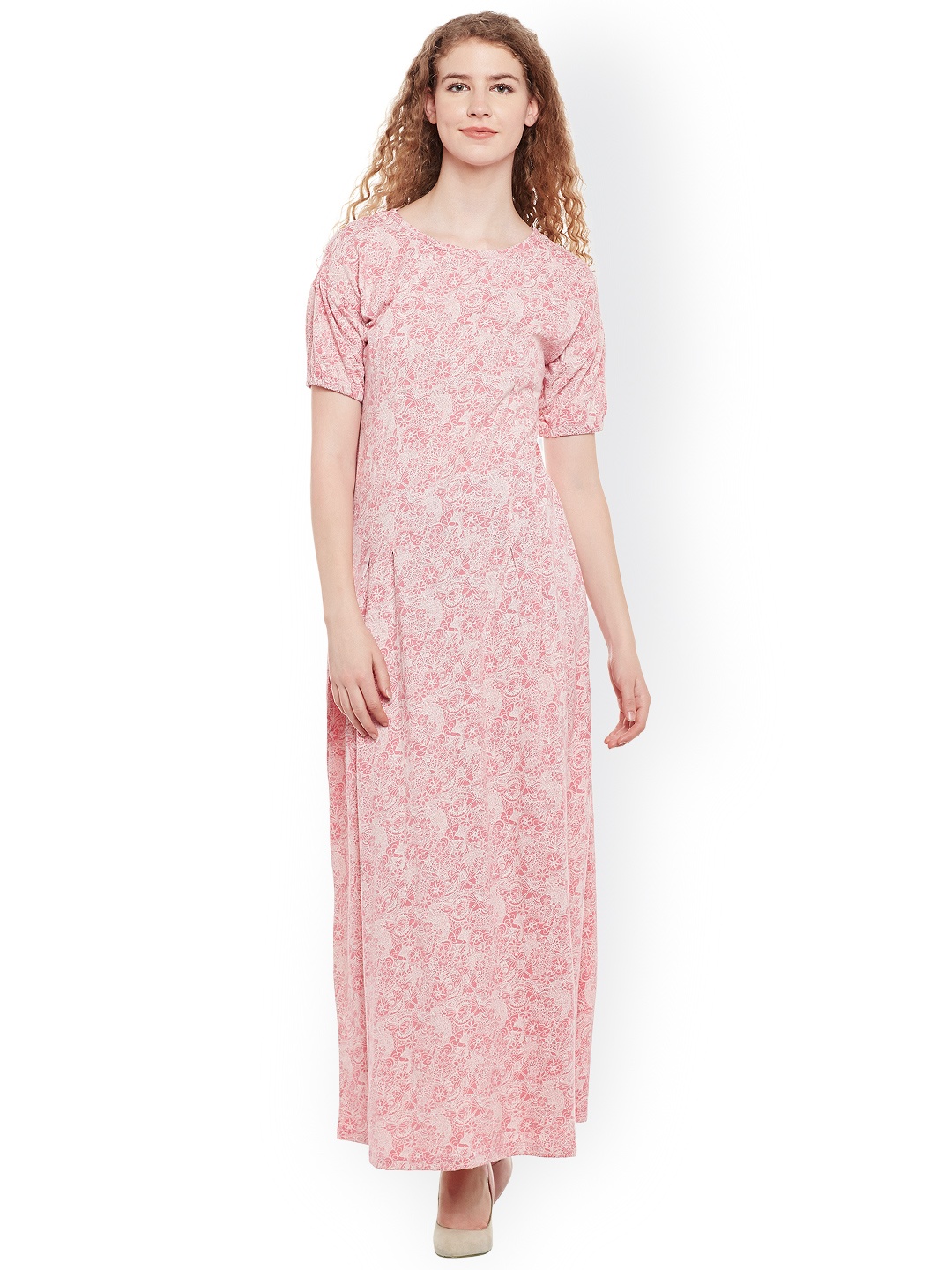 

Belle Fille Women White & Pink Printed Maxi Dress