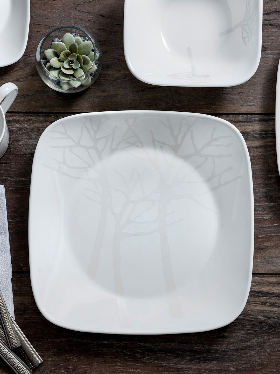 

Corelle square round gold collection White Set of 6 Floral Printed Glossy Plates