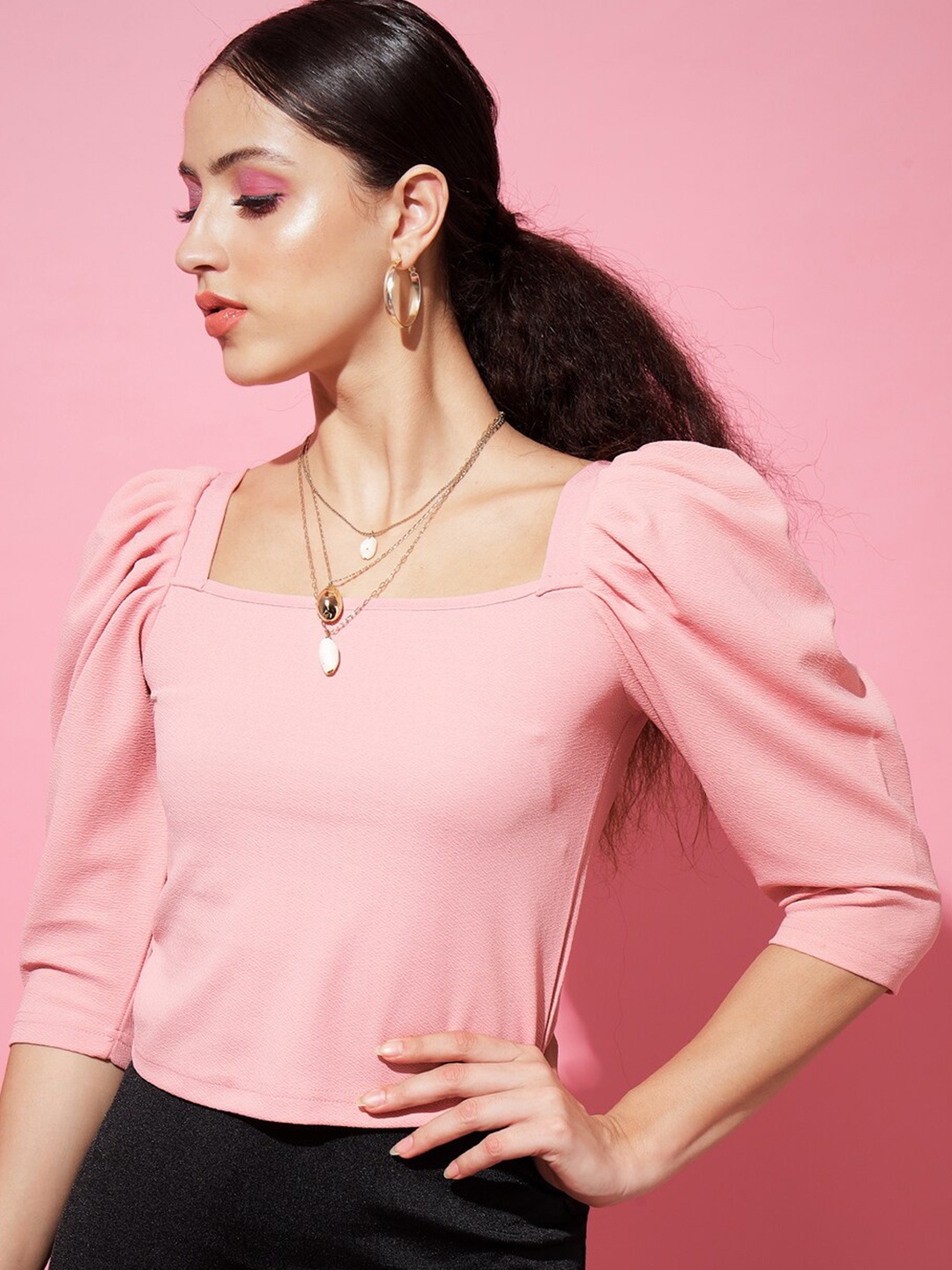 

The Dry State Women Pink Solid Georgette Top