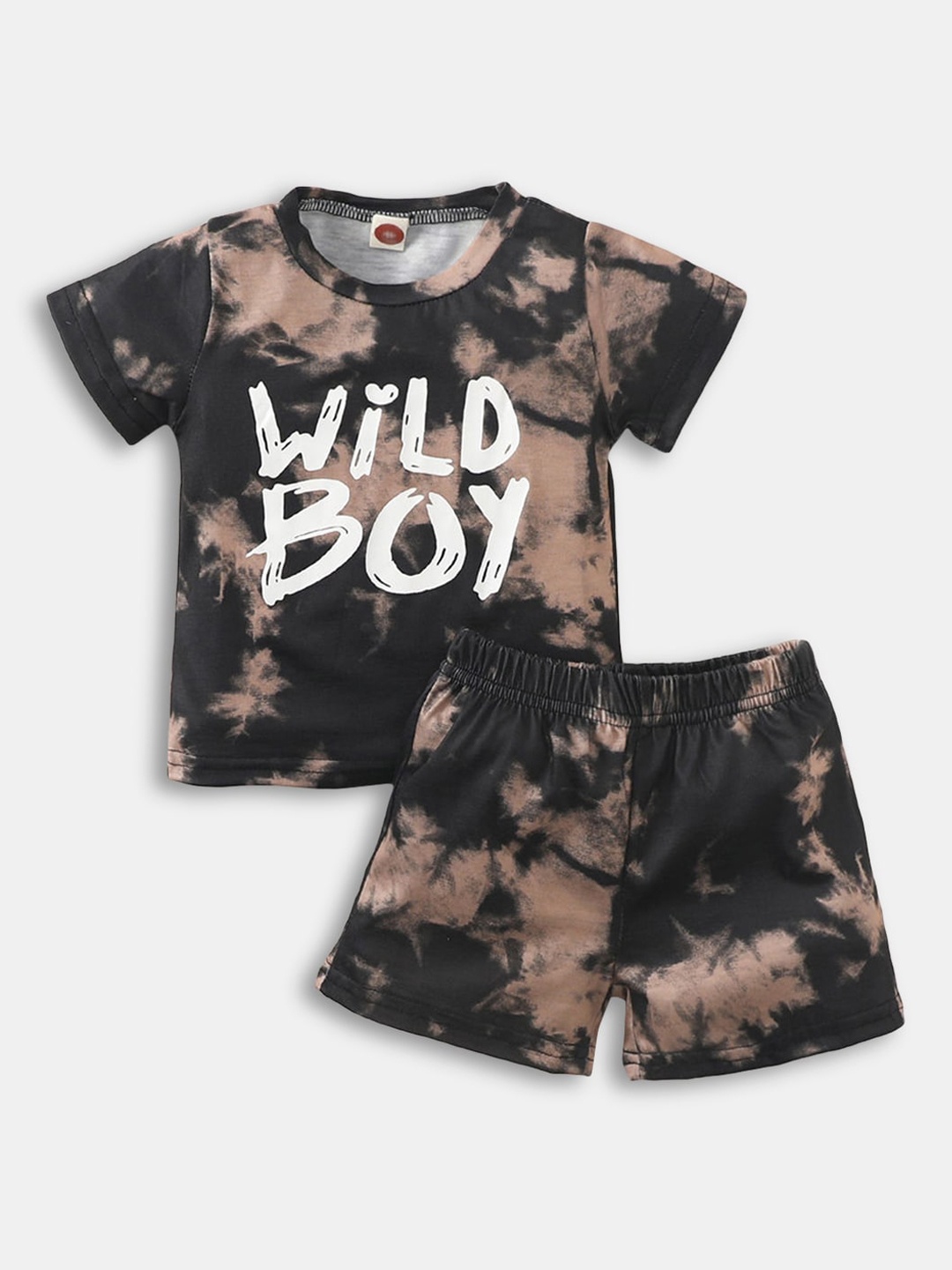 

Hopscotch Boys Brown Text Print Tee and Shorts Set