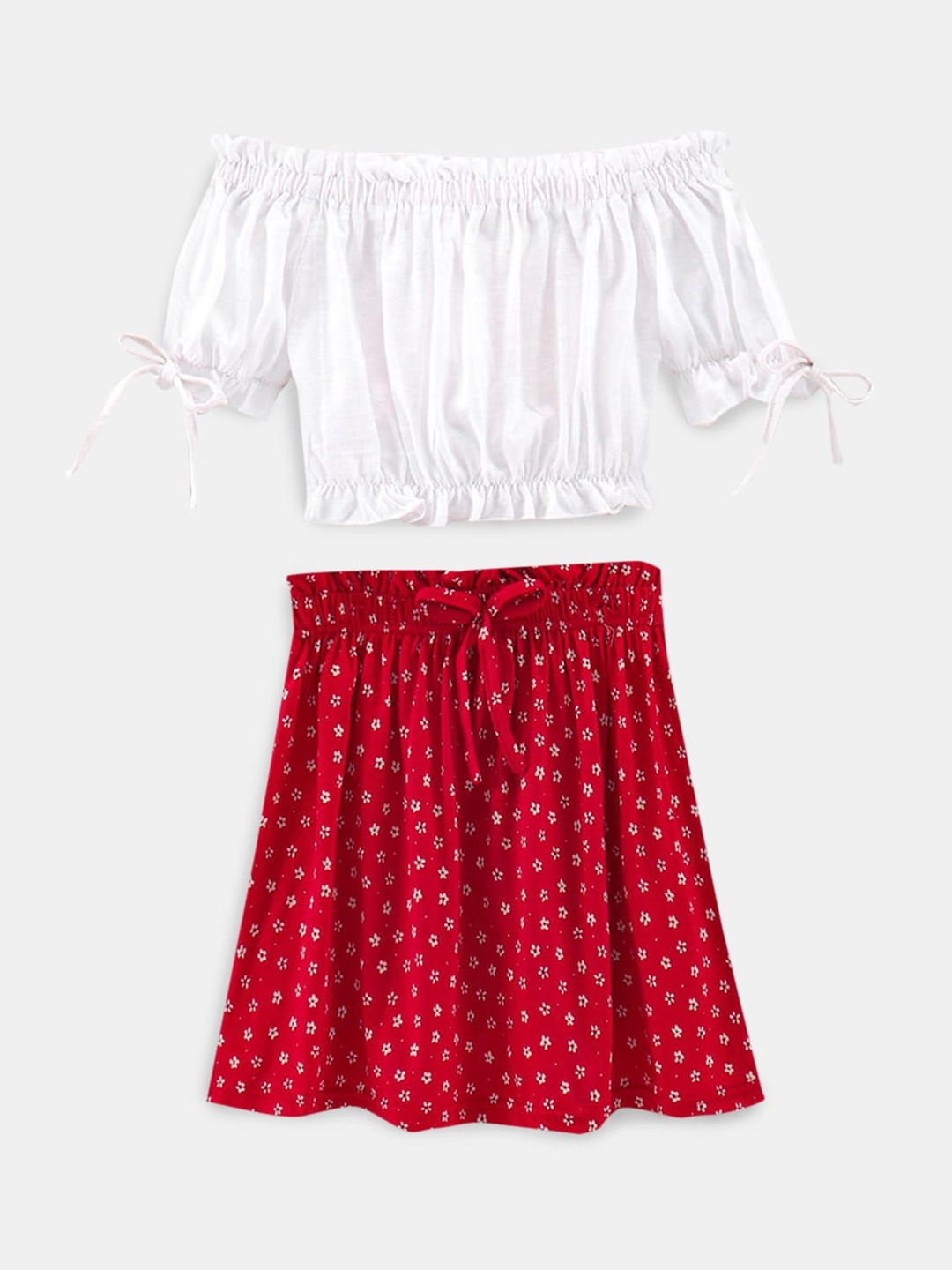 

Hopscotch Girls Red & White Pure Cotton Top with Skirt