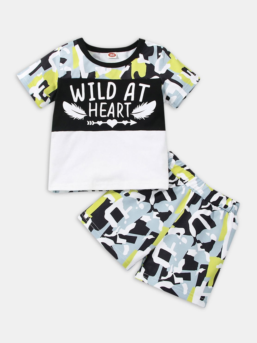 

Hopscotch Boys White & Black Printed T-shirt with Shorts