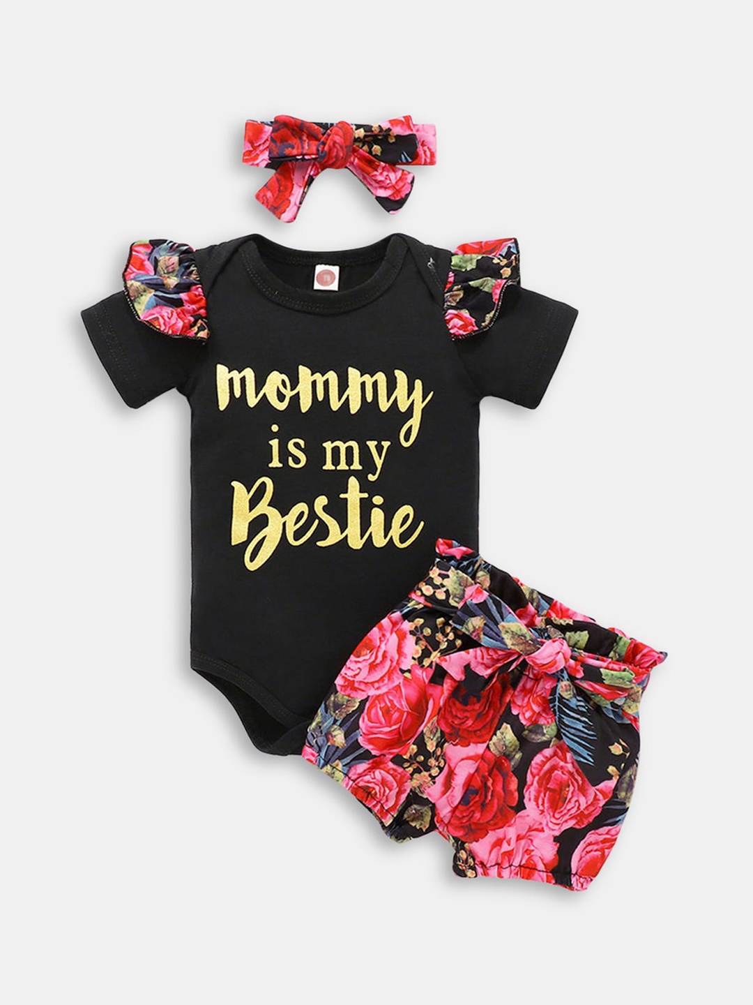 

Hopscotch Girls Red And Black Printed Clothing Set