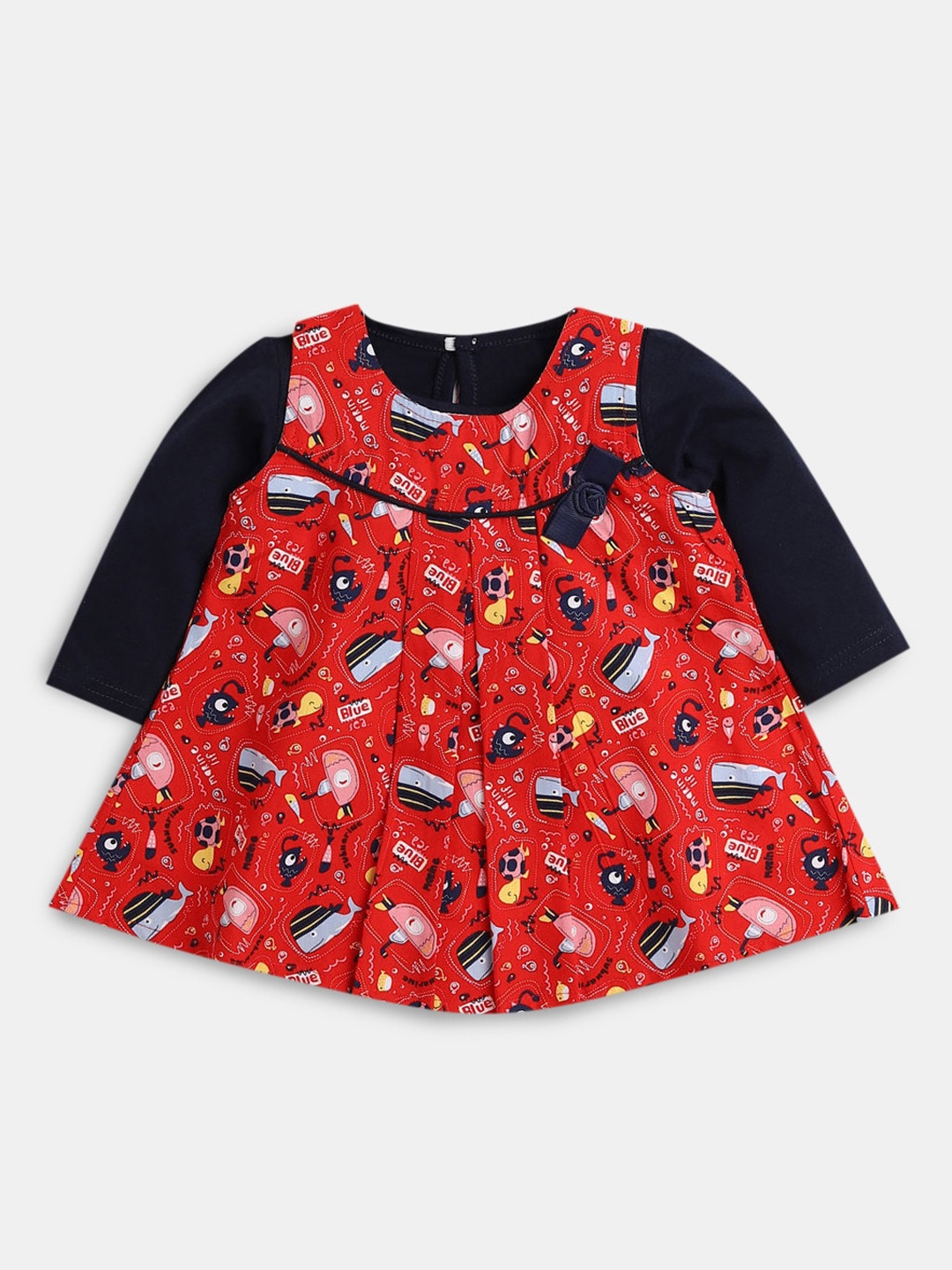 

Hopscotch Girls Navy Blue And Red Printed Clothing Set