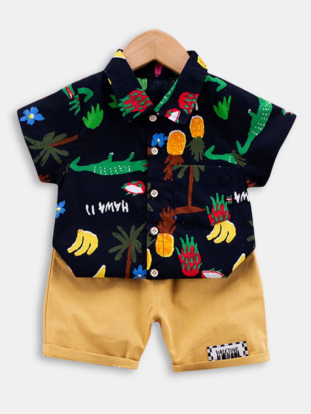 

Hopscotch Boys Blue & Yellow Printed Shirt with Shorts