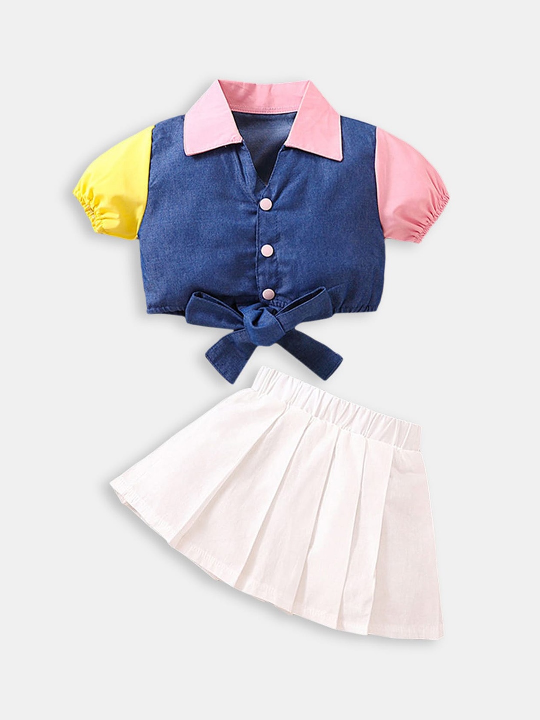 

Hopscotch Girls Blue & White Shirt with Skirt