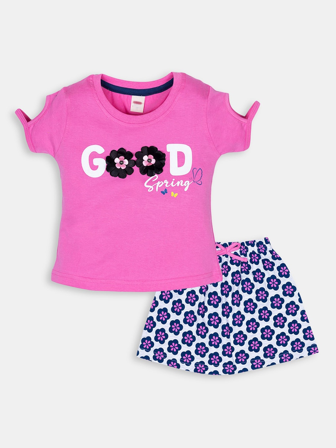 

Hopscotch Girls Pink Printed Cotton T-shirt with Shorts